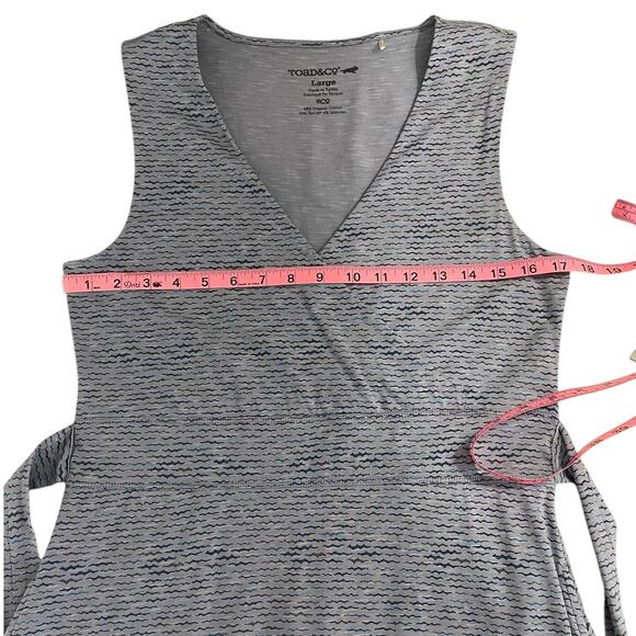 Toad & Co Cue Sleeveless Wrap Dress Blue Size Large Travel Athleisure Casual - Picture 6 of 10